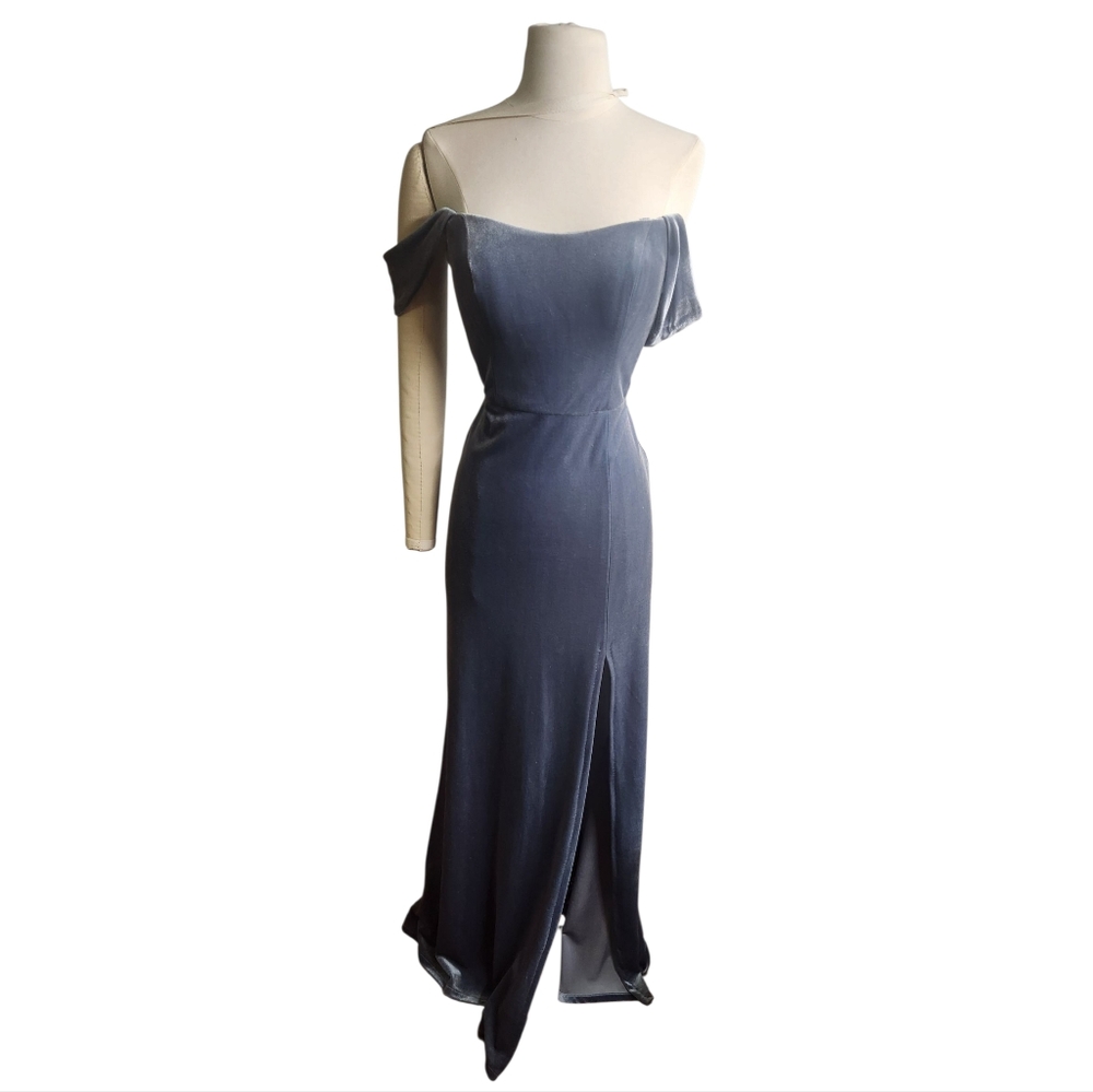 Jenny Yoo Blue Ruched Off-Shoulder Dress